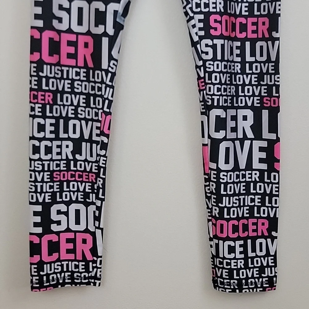 Justice Black, Pink & Silver Soccer Print Leggings Girls Youth 18